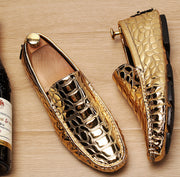 Gold Men Loafers Slip On Leather Shoes