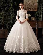 High Neck Half Sleeve Wedding Gown Vintage Bridal Gown