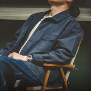 Men Jackets Cotton Navy Blue Washed Coat