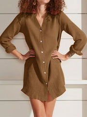 Lapel Pocket Shirtdress Casual Vacation Daily Solid Blouse