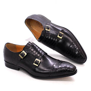 Classic Leather Double Buckle Monk Strap Men Shoes