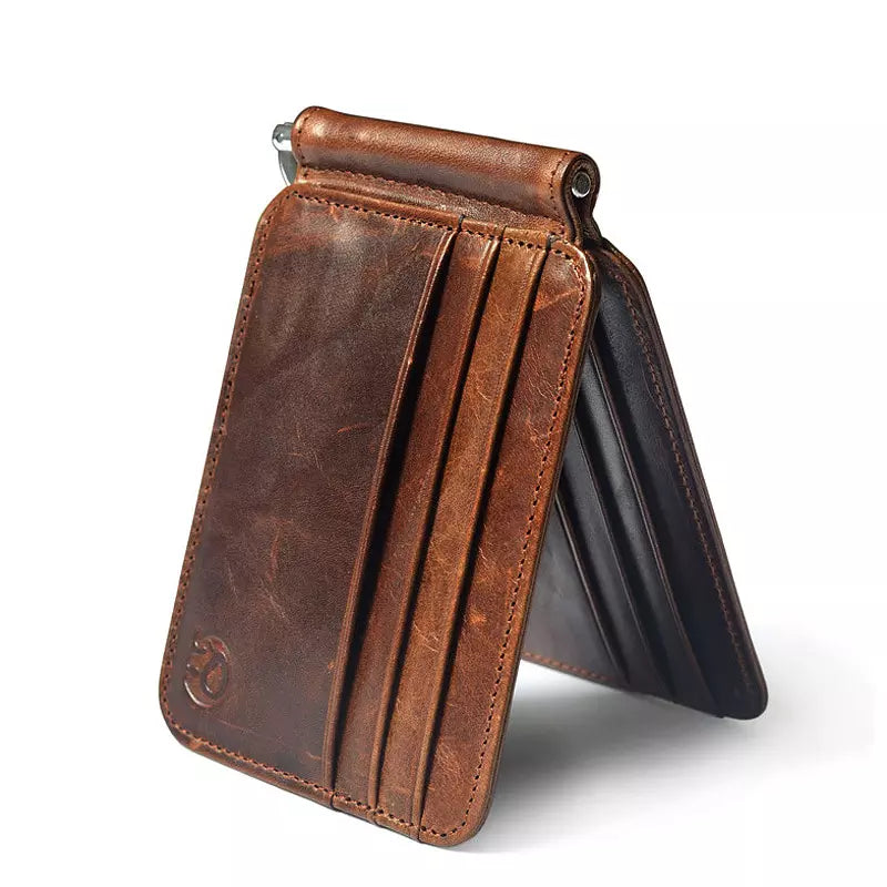 CHQEL Money Clip Leather Wallet - Mens Wallets Slim Front Pocket RFID