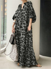 Leopard Printed Maxi Dress Wanawake Nguo ndefu