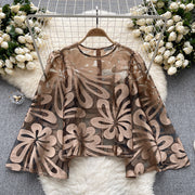 Luxury Embroidery Gauze Printed Casual Top