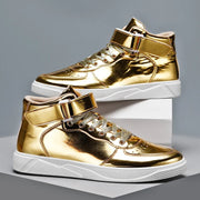 Luxury Gold Men Shoes Patent Leather Short Boots