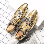 Luxury Loafers Men Lace-up Leopard Print Dresses Shoes