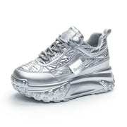 Луксозни сребърни увеличаващи височината маратонки дамски обувки