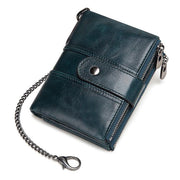 Genuine Leather Men Green Wallet with Zipper RFID