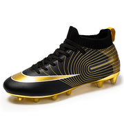 Zapatos de fútbol para hombres Zapatos de fútbol para niños Tacos dorados y zapatos para césped