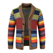 Men's Autumn Winter Cardigans Rainbow Stripe Pattern Coat