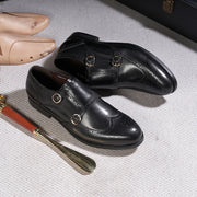 Këpucë klasike prej lëkure për burra me kopsa të dyfishta për murg me rrip Brogue
