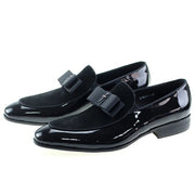 Men's Loafer Shoes Genuine Patent Leather Suede Patchwork ine Bow Tie