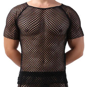 Sexy mesh gjennomsiktige t-skjorter for menn | Kortermet t-skjorte med o-hals