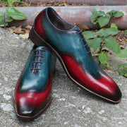 Oxfords Calfskin Real Leather Wing-tip Mens Dress Shoes - Two Tone