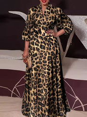 Vakarėlis Maxi Suknelės Moteriškas Retro Leopard Printed Oversize