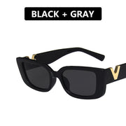 វ៉ែនតា Retro Rectangle Sunglasses Sun Glasses Ladies Classic Black Square
