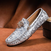 Silver Casual Leather Pea Loafers for Men