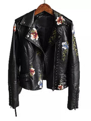 Faux Soft Leather Jacket Floral Coat