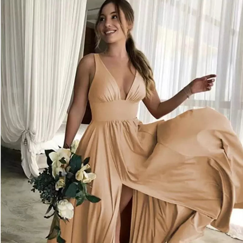 v neck bridesmaid dress Split V Neck Bridesmaid Dress Long Maxi Evening – Come4Buy eShop