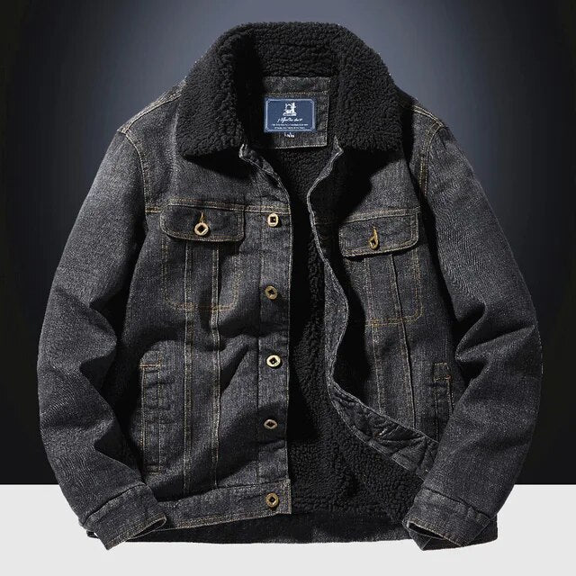 Men's Lapel Warm Fleece Denim Jacket Loose And Casual - Temu