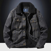 Stay Cozy in Men's Winter Denim Jacket with Fur Collar - Plus Size