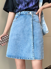 夏の女性の青いデニム スカート ショート パンツ