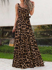 Sommer Kvinner Leopard Print Dress Swing Sundress