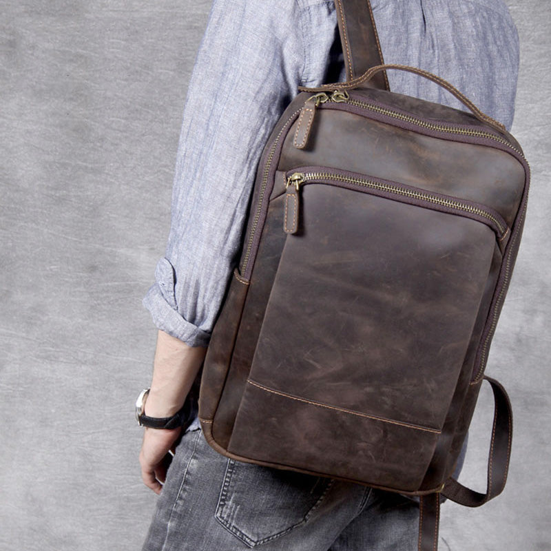 crazy horse men's leather backpack Classic Travel Retro Men Crazy Horse Leather Backpack – Come4Buy eShop