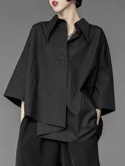 독특한 여성 블랙 쉬폰 화이트 셔츠 루즈 탑