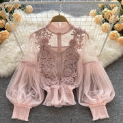 Vintage Lace Puff Long Sleeve Blouse