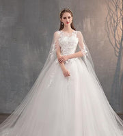 Wedding Dress With Long Cap Lace Princess Bridal Dress