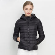 Jachetă ultrauşoară pentru femei, albă, portabilă de iarnă