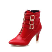 Women Ankle Boots Pointed Toe Buckle Boots Zip White